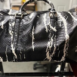 Elegant Black and White Textured Duffel Bag